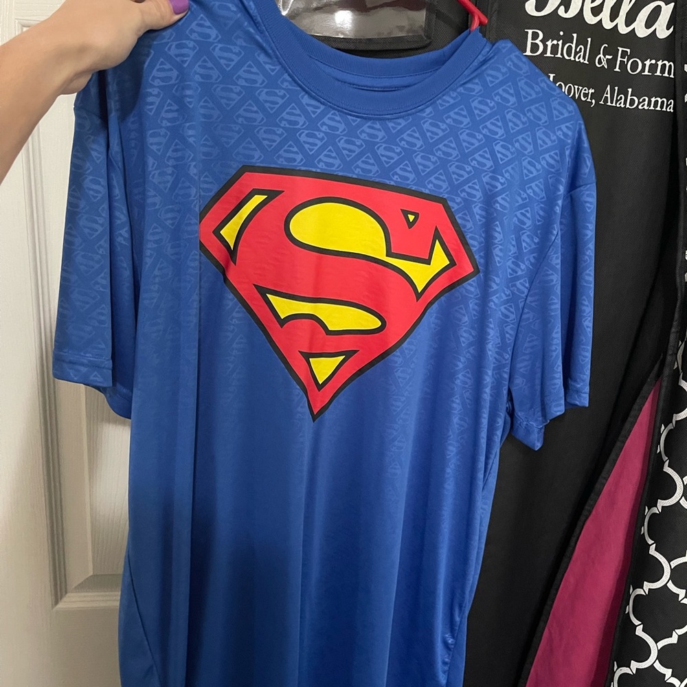 Blue Red and Yellow Graphic Allover Superman Shirt Size Large